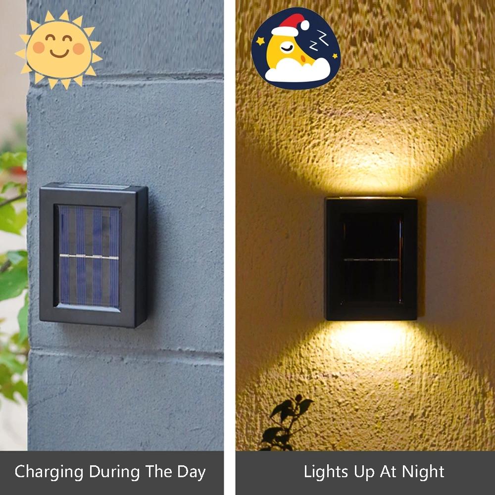 Настенный светильник на солнечной батарее, уличный водонепроницаемый световой светильник вверх и вниз, украшение сада, солнечные фонари, лестница, забор, солнечный свет, лампа