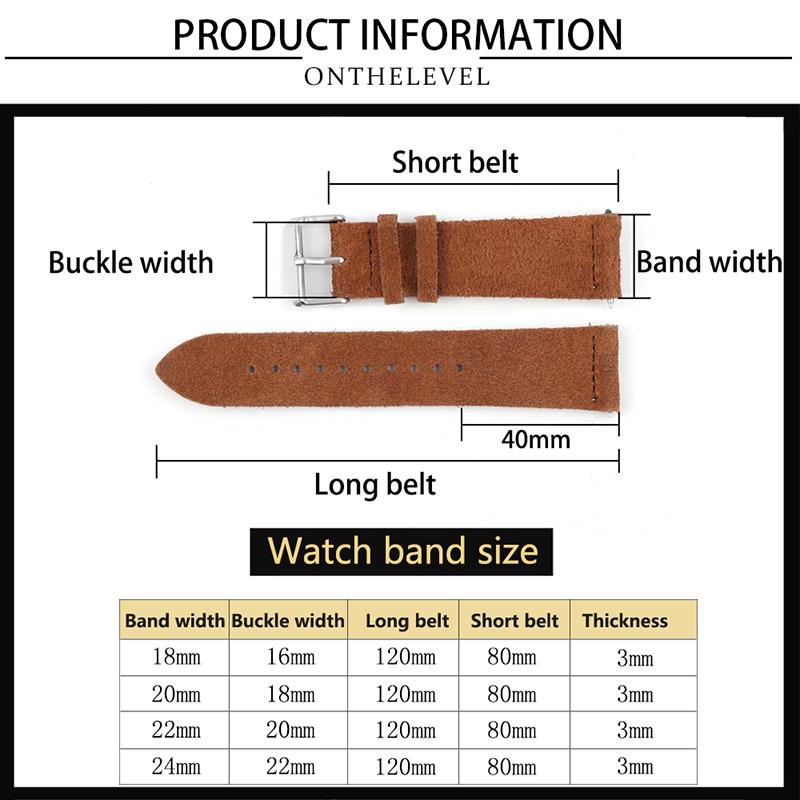 18mm 20mm 22mm 24mm Suede Watch Strap Double Layer Leather Handmade Vintage Watch Band Replacement Wristband Watch Accessories