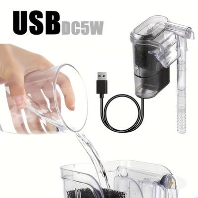 Бесшумный аквариумный фильтр с питанием от USB для аквариумов объемом от 2 до 5 галлонов — с регулируемой скоростью потока и компактной конструкцией.