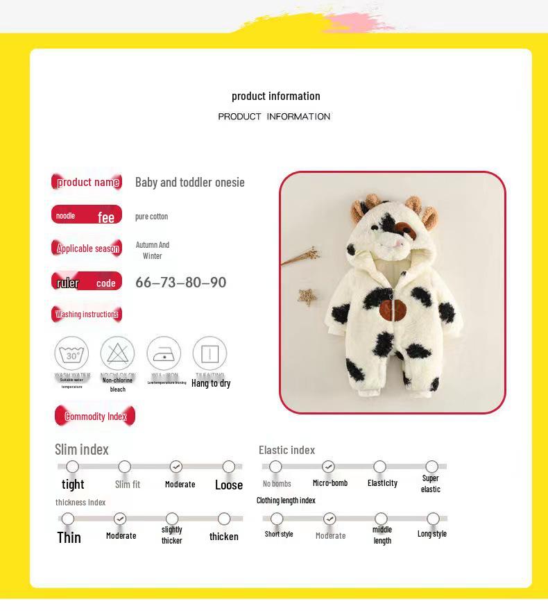 Очаровательный зимний ромпер с коровкой - Уютная овечья шерсть для новорожденных