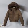 Womens Short Cotton Puffer Coat Faux Fur Hooded Winter Jacket Solid Color Loose Fit