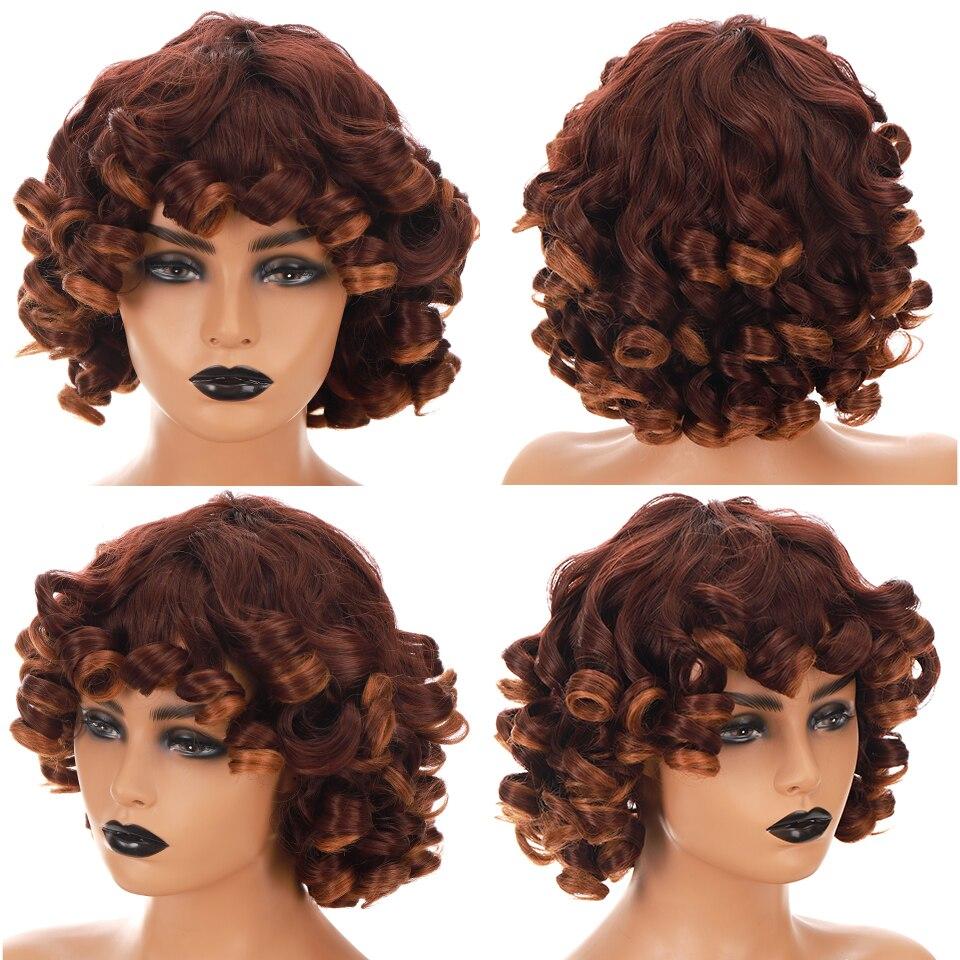 LUPU Synthetic Afro Kinky Curly Wigs With Bangs For Black Women African Heat Resistant Ombre Pink Black Short Hair Cosplay Wigs