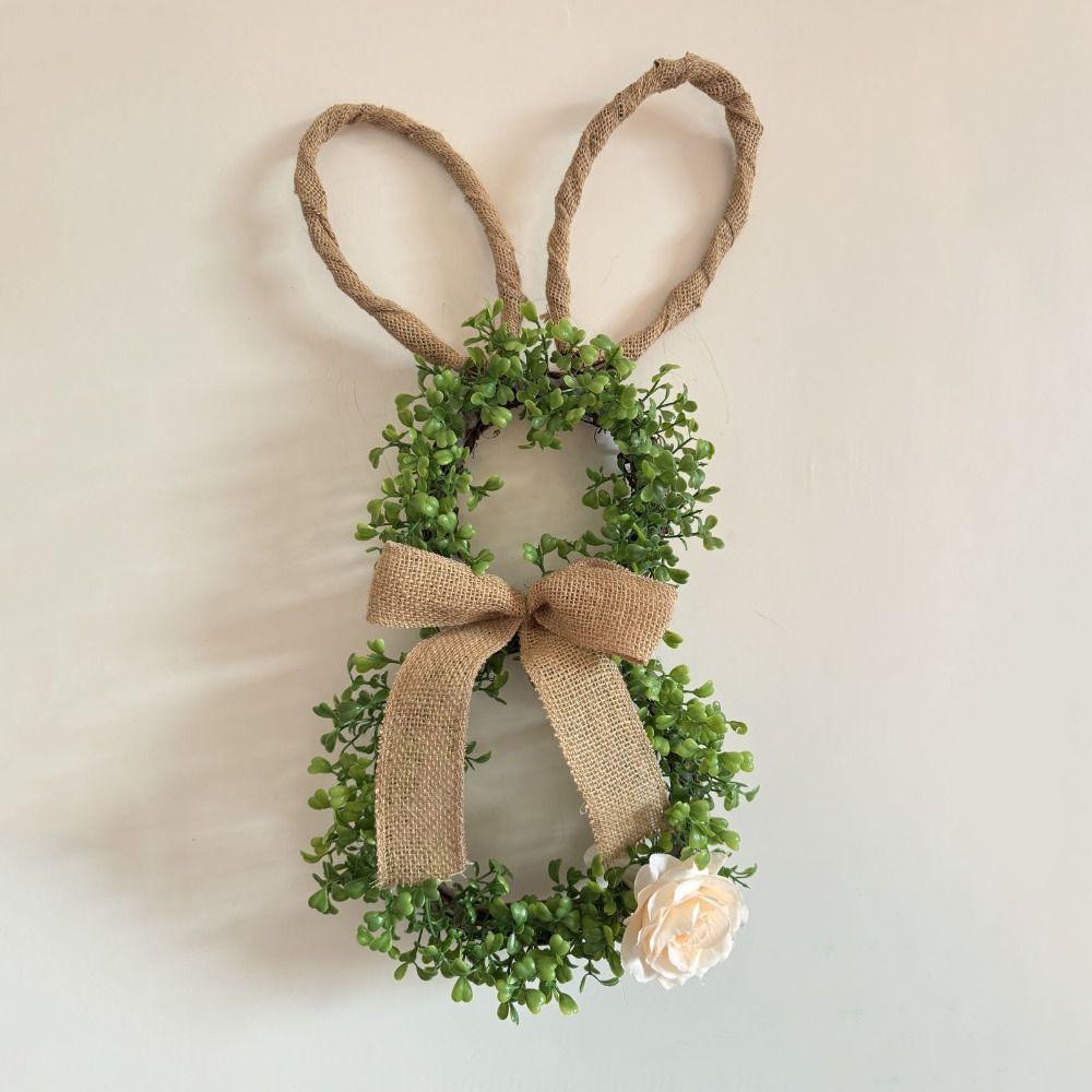 Linen Bow Easter Wreaths With Flower Artificial Wreath Front Door Wreath Window Decoration
