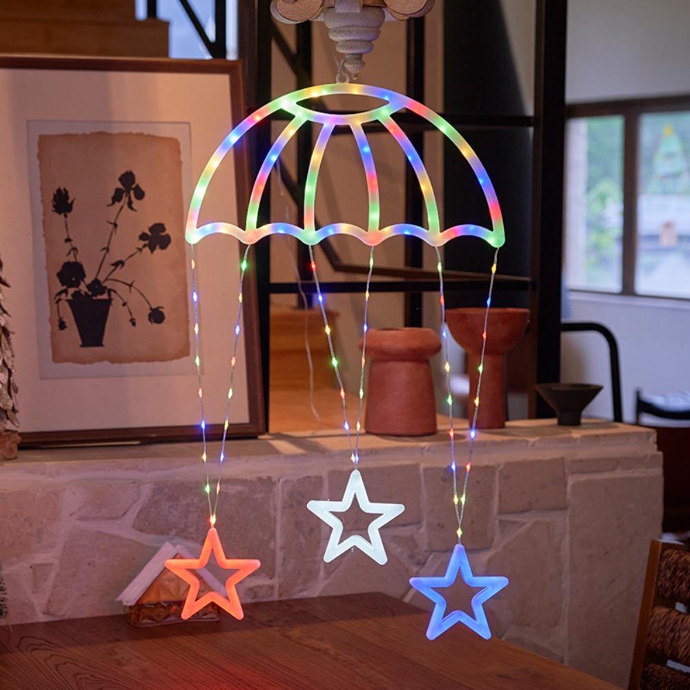 Warm/Colorful Light Parachute Star Lantern Pink Heart Festival Decorative Lights Exterior Wall