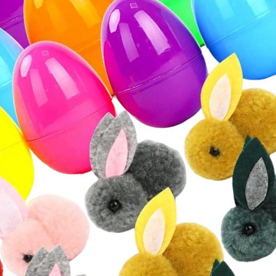 12/24Pcs Prefilled Easter Eggs with Stuffed Bunny Mini Plastic Easter Eggs Filled with Plush Rabbit Toy Easter Basket Stuffers for Kids Boys Girls