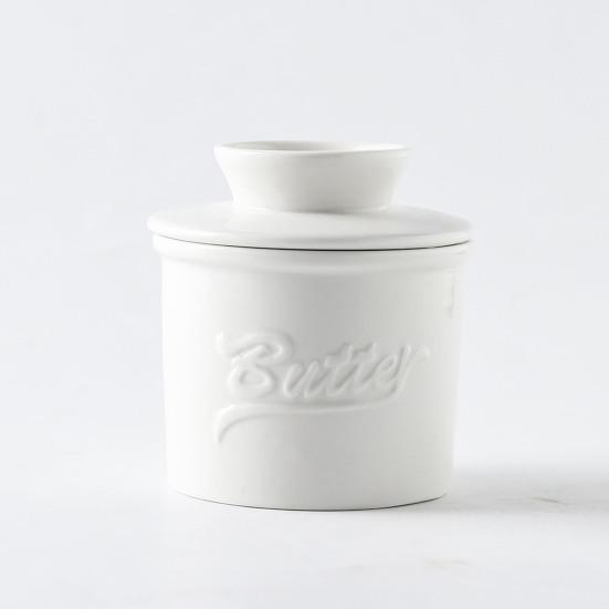 Ceramics Butter Crock with Lid French Butter Dish Keeper Counter Spreadable Soft Butter Container Storage Jar