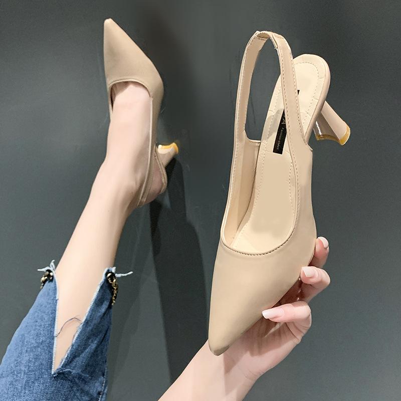 Spring Summer New Pointed High Heels for Women Thin Heels Baotou Sandals Back Hollow Shallow Mouth Single Shoes for Women