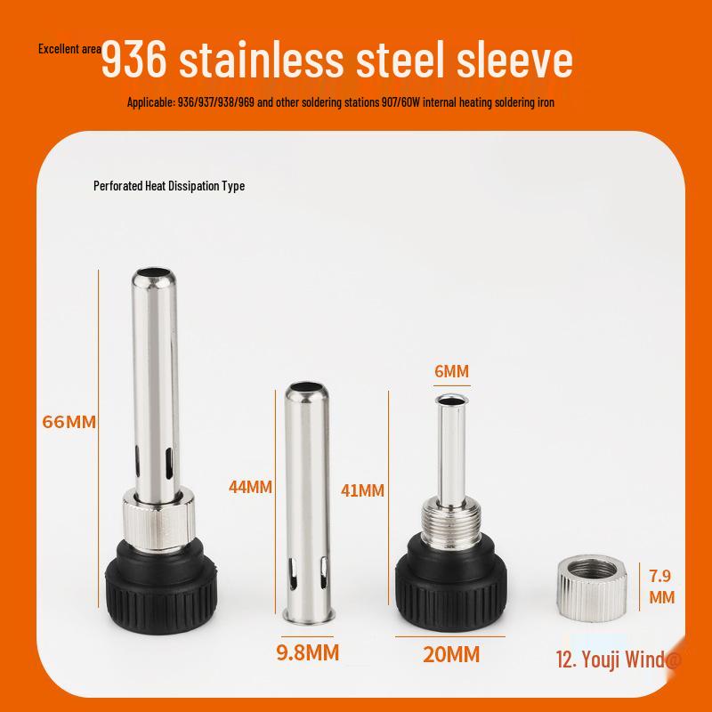 936 Soldering Station Handle Accessories: 907 Iron Tip 3-Piece Set with 203/205H Stainless Steel Sleeve Socket