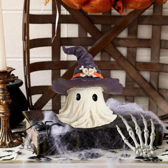 Halloween Ornament Ghost Wearing Witch Shape Statue Indoor Outdoor Display Statue Haunted House Ghost Ornament