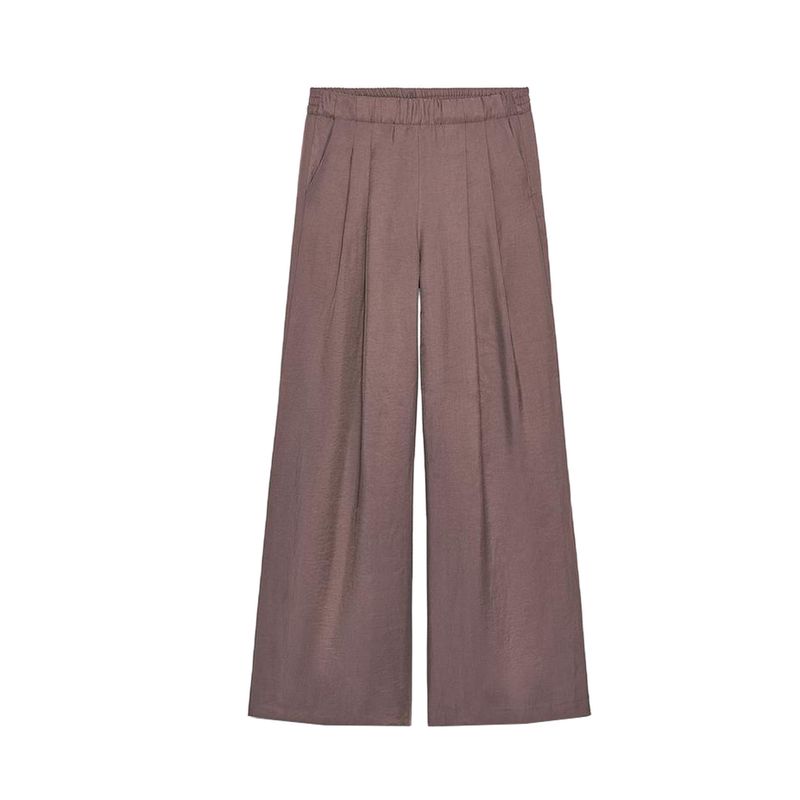 Summer New Product Women's Clothes French Pleated Design Drape Fabric Mid Waist Wide Leg Casual Trousers 8338504