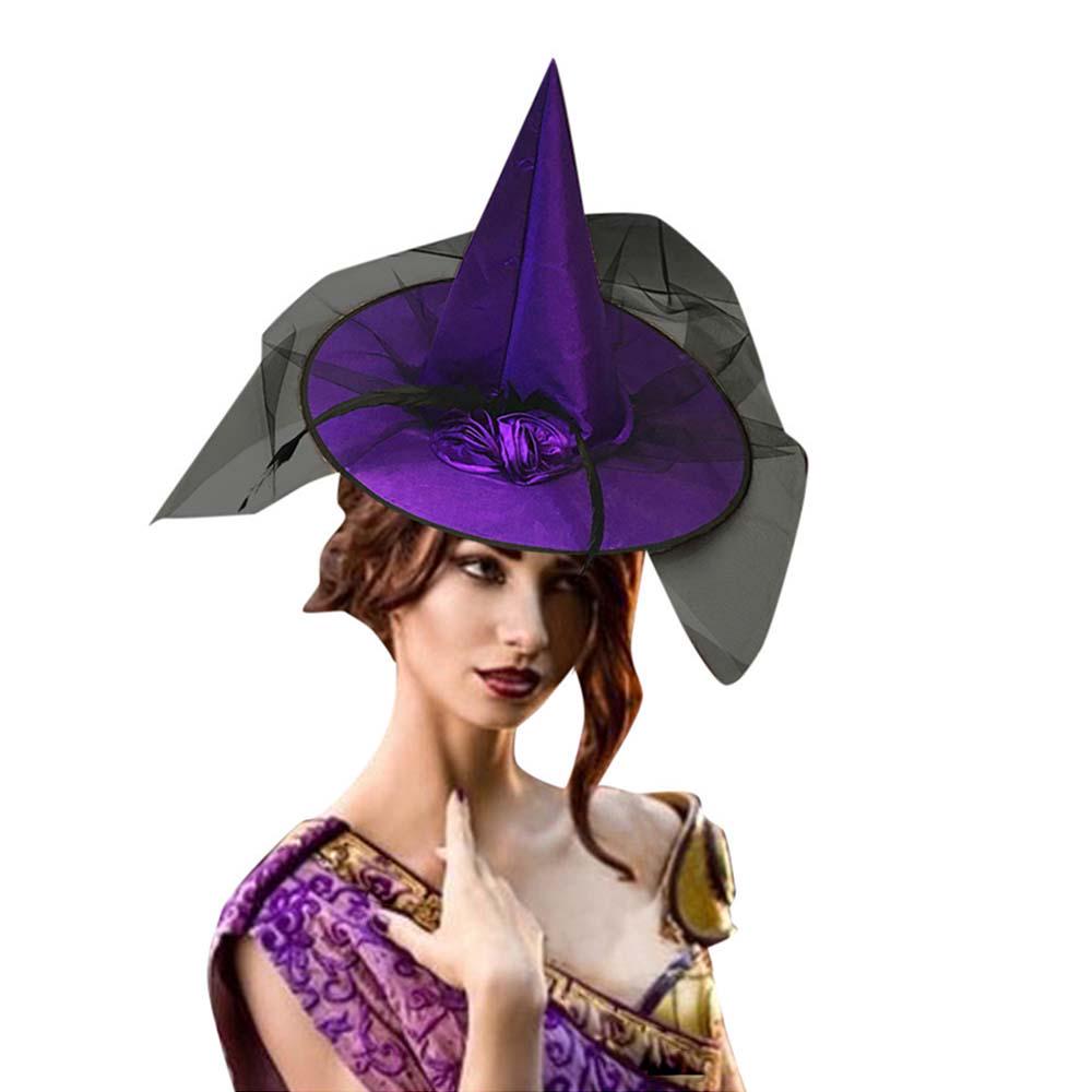 Large Special Design Feather Men Women Rose Flower Ruched Witch Hat Cloth Pumpkin Cap Wizard Hat