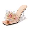 Women Summer 9cm High Heels Slides Mules Lady Cinderella Crystal Diamond Transparent Slippers Sandals Clear Heels Pvc Shoes