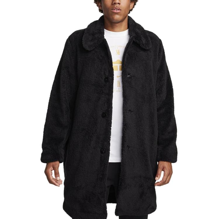 Nike Однотонная однобортная повседневная куртка James Coral Fleece Spliced, мужская куртка черного цвета FB7120-010