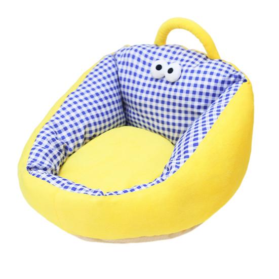 Pet Nest Bed Cartoon Style Striped Plaid Print Non-Slip Bottom Small-Medium Dogs Cats Nest Three-sided Embrace Pet Bed