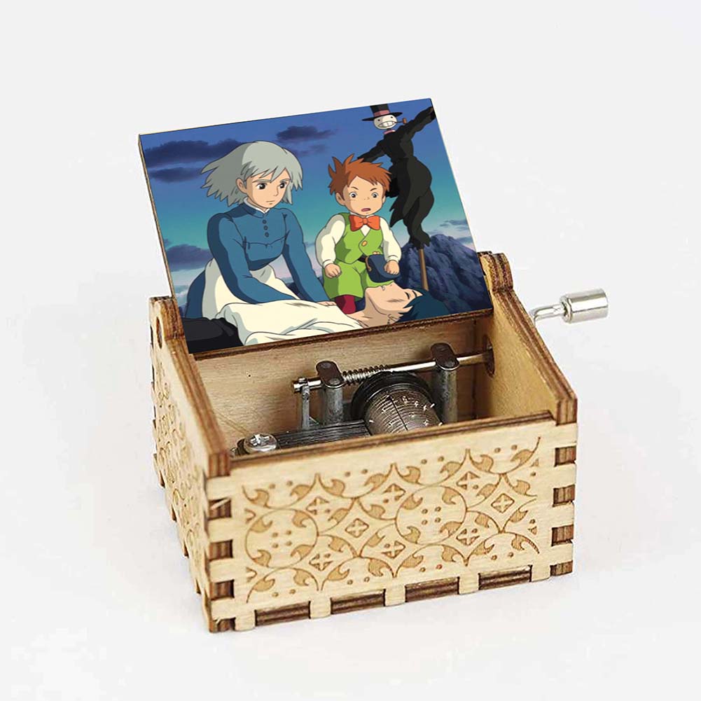 Anime Howl's Moving Castle Black Wooden Music Box Merry Go Round of Life Theme Fans Friends Mechanical Birthday Lovely Gifts
