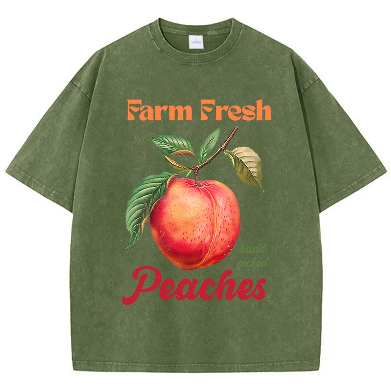 Farm Fresh Hand Picked Peaches Prints Washed TShirts Women Cotton T Shirts Comfortable Distressed ONeck Tops Summer Clothes