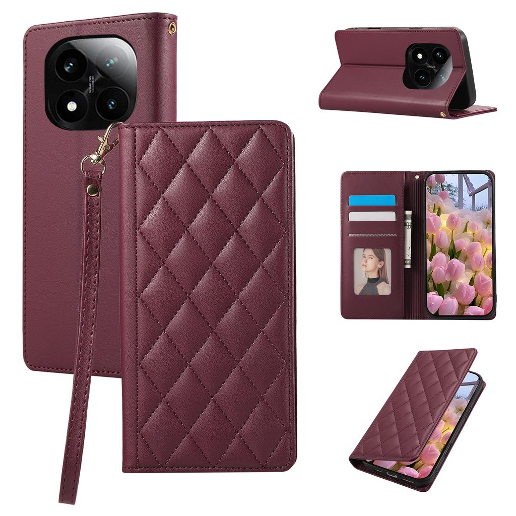 Phone Case For Xiaomi Redmi Note 14 Pro 5G/Note 14 Pro+ 5G/Poco X7 5G ,RFID Blocking Wallet Stand Rhombus Leather Cover with Wrist Strap