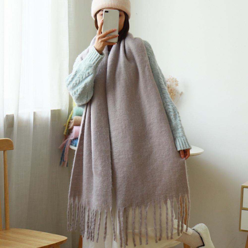 2025 Autumn/Winter New Women'S Extended Thick Solid Color Mohair Scarf Coarse Braid Student Shawl Neck