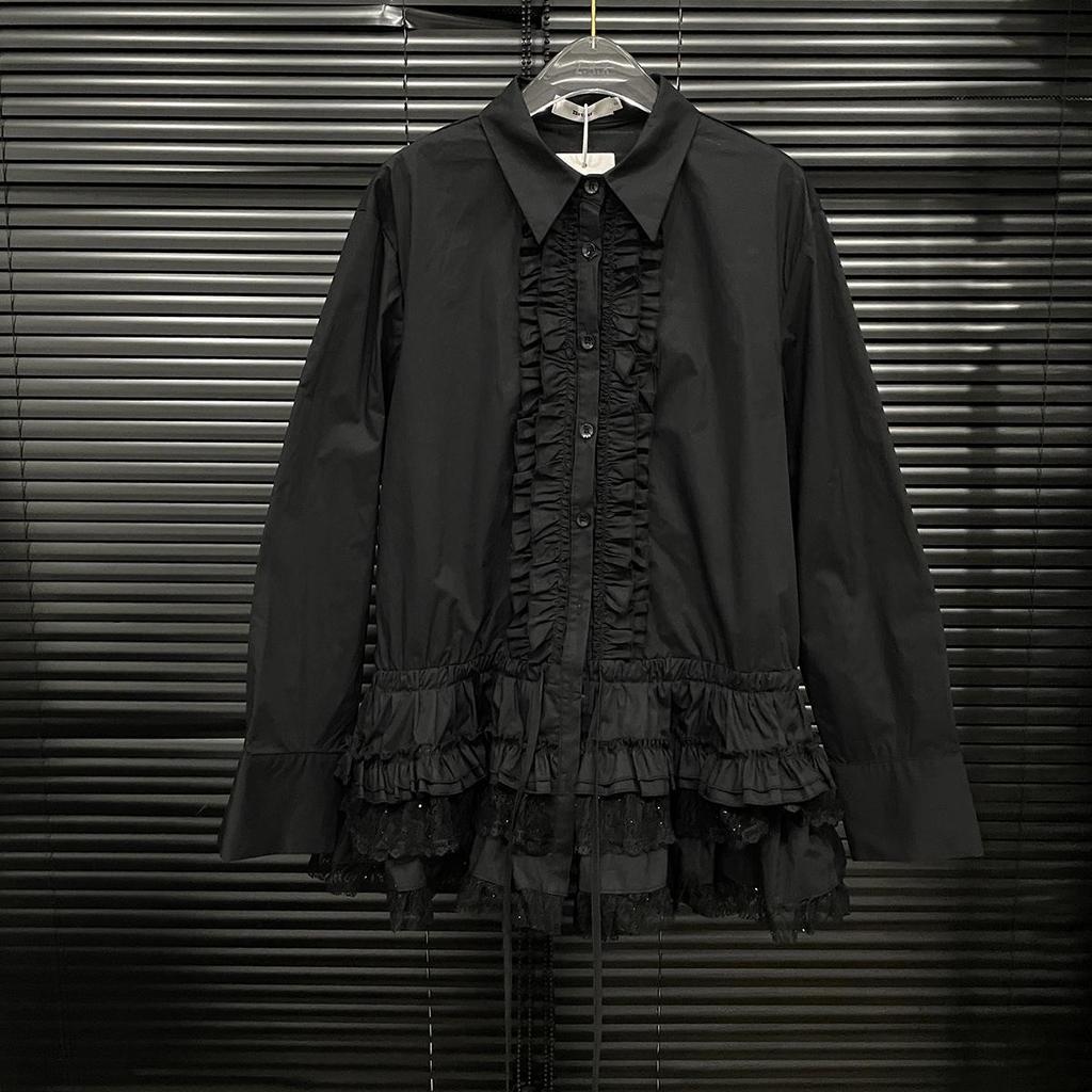 Spring 2025 Women's Lace-Trim Hem Shirt - Heavy Industry Design, Girlish Style