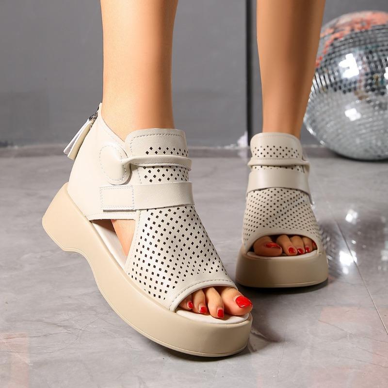 Женские весенне-летние новые ботильоны с вырезом «рыбий рот», сандалии на платформе и танкетке, водонепроницаемые сандалии на платформе с задней молнией