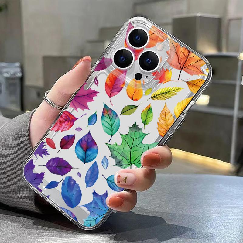 Чехол для iPhone 17 Pro Max Чехол iPhone 16 Pro Max 15 14 13 11 17E 16E Цветочный принт с листьями Ударопрочный Прозрачный Мягкий ТПУ Силиконовый Чехол