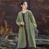 Women's Spring Linen Distressed Retro Double-Breasted Mid-Length Coat with Pan Buckle
