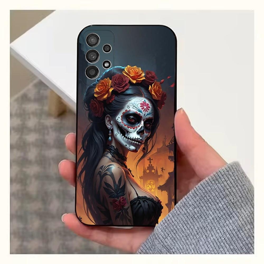Чехол для телефона Мексиканский Череп Катрины Девочка Для Samsung S25,S24,S23,S22,S20,S21,S10,Ultra,Plus,Lite,FE, Мягкий Силиконовый Черный Чехол