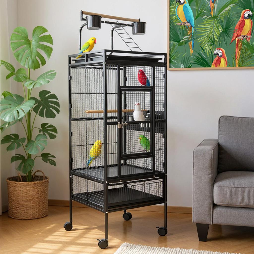 Large Bird Flight Cage with Rolling Stand Playtop Parrot Cage Pet Bird House for Parakeets Canaries Cockatiels Lovebirds