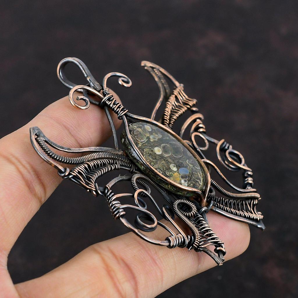 Подвеска из агата Turritella, подвеска из медной проволоки, подвеска из драгоценного камня, подвеска в виде бабочки, ручная работа, медные украшения, подарок для него, антикварный кулон