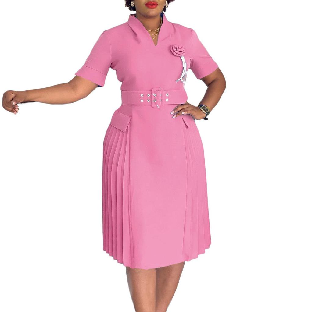 Женское платье большого размера с V-образным вырезом, плиссировкой и завышенной талией, с африканским принтом