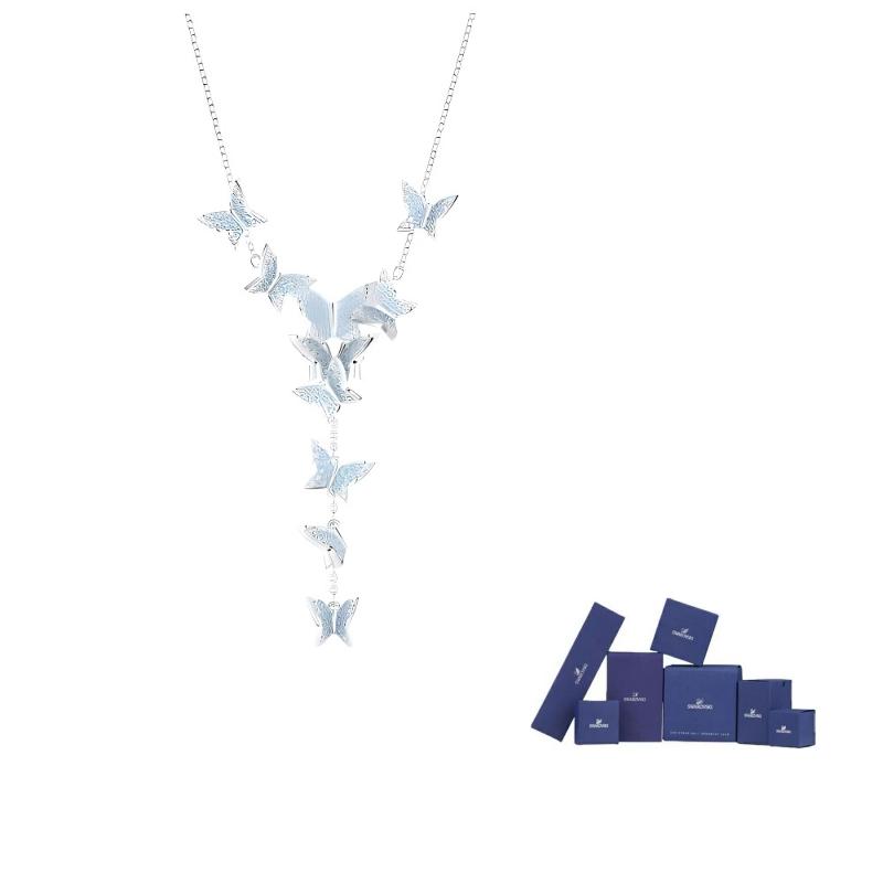 Swarovski Lilia Подвеска Маленькая Бабочка Y-образной формы Имитация Кристалла Покрытие Родий Ожерелье Женское Синий 5662179