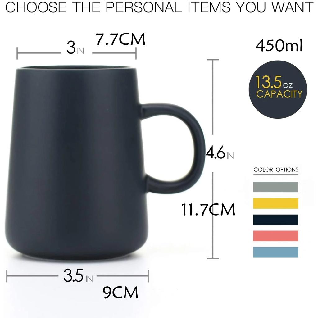 450ML Ceramic Tea Cup Extra Large Mugs Coffee Cups Wide Ceramic Single Color Frosted Big Coffee Mug Tea Cup With Spoon