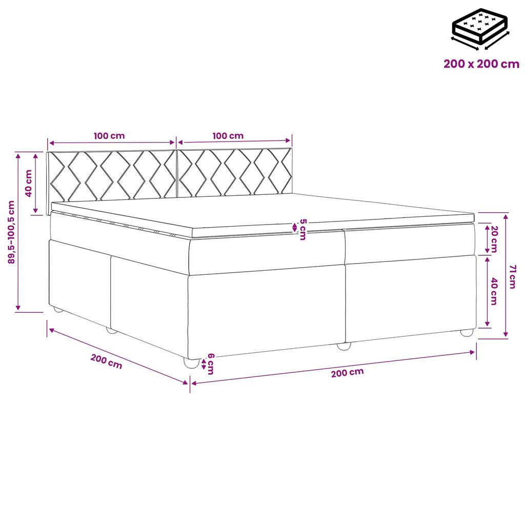 Box Spring Bed with Mattress Light Gray 200 x 200 cm Fabric