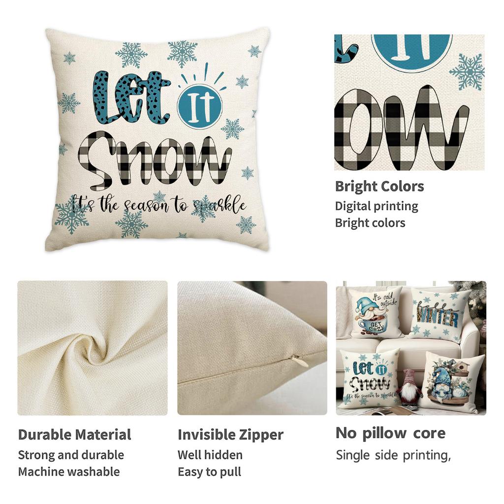 1/4Pcs Blue Christmas Pillowcases, Nordic Elf Christmas Ball Cabin Design Cushion Covers, Winter Holiday Home Decoration