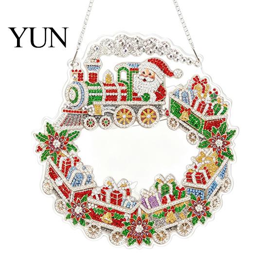 Acrylic Rhinestone Painting Set Christmas Suncatcher Kit, DIY Faux Pearl Art Ornament Crafts for Adults Beginner, Xmas Hanging
