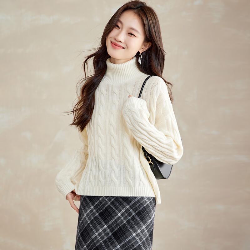 Женский джемпер Srcr с высоким воротником, 100% шерсть, косами