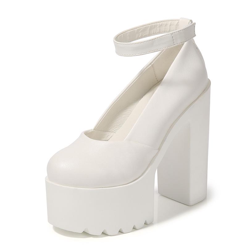 Gdgydh Женские пикантные туфли-лодочки на высоком каблуке, туфли Мэри Джейн для офиса, на блочном каблуке и платформе, белые, черные, весенне-летние, с ремешком на щиколотке