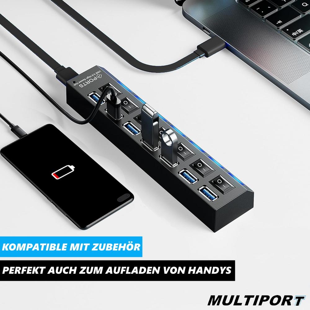 MULTIPORT USB Hub 7-way Port Splitter Adapter Superspeed Data Hub Distributor