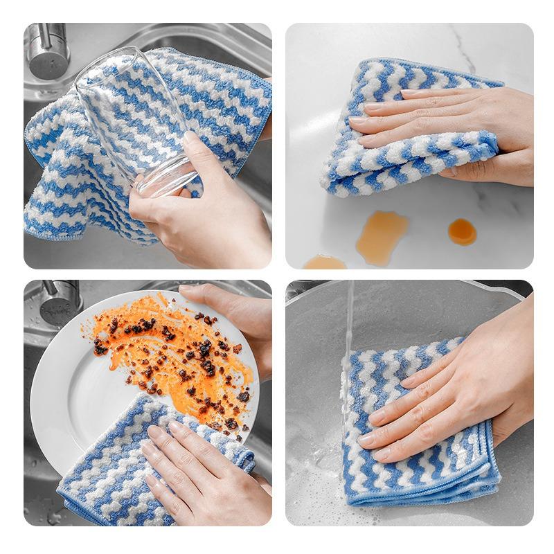 50/1pcs Coral Fleece Dishcloths Kitchen Washing Dish Rags Super Absorbent Cleaning Cloths Scouring Pads Glass Windows Wipe Towel