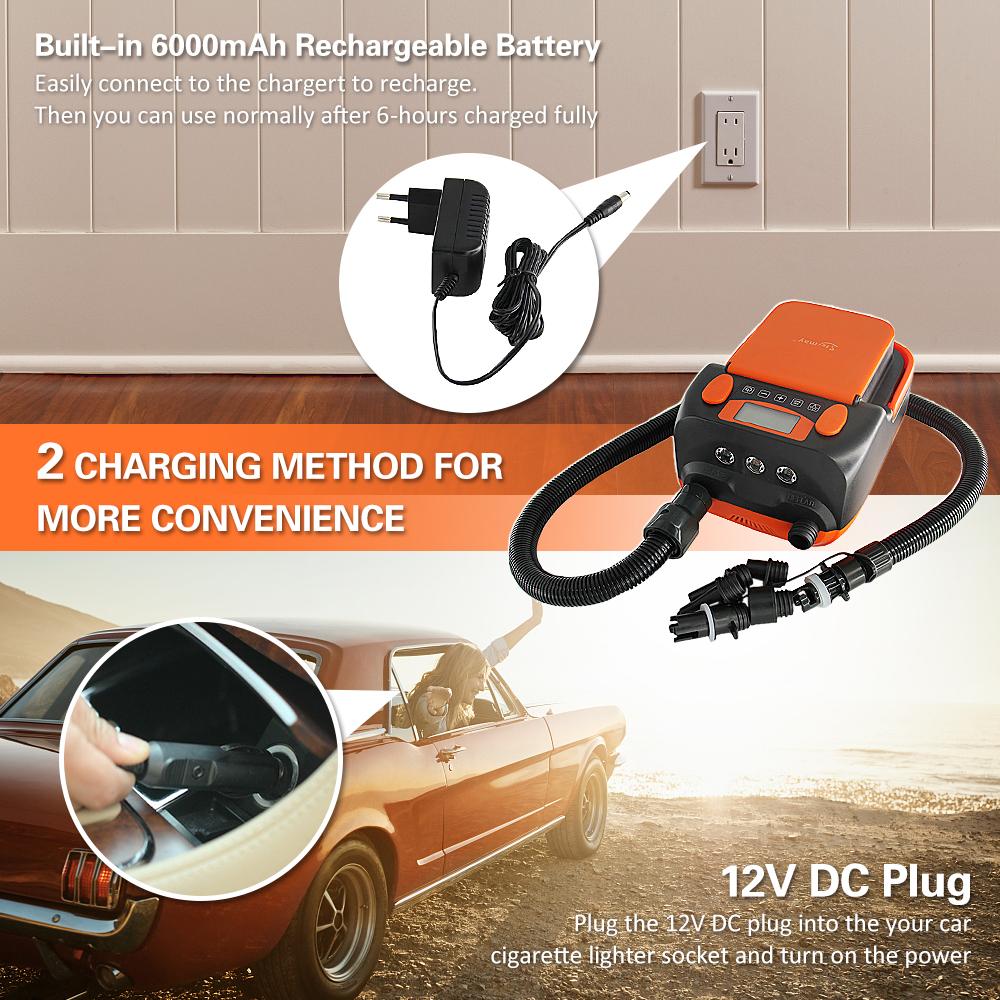 Интеллектуальный двухступенчатый воздушный насос 16PSI с 6 насадками, ЖК-дисплеем, поддержка электрического насоса 6000 мАч