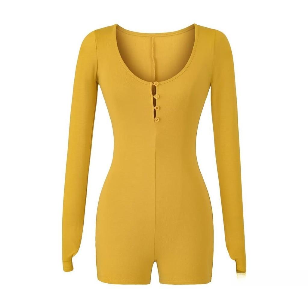 Sexy Slim Fit Cotton Blend Long Sleeve T Shirt With Button U Neck For Spring