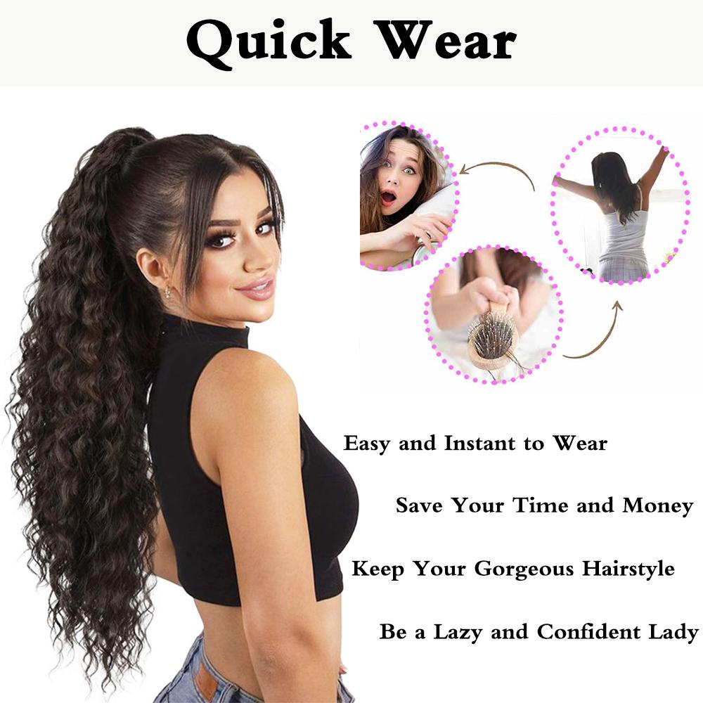 MERISIHAIR Synthetic Long Kinky Curly Ponytail Hair Extension Drawstring Ponytail Clip-In Wig Wrap Around Ponytail For Women