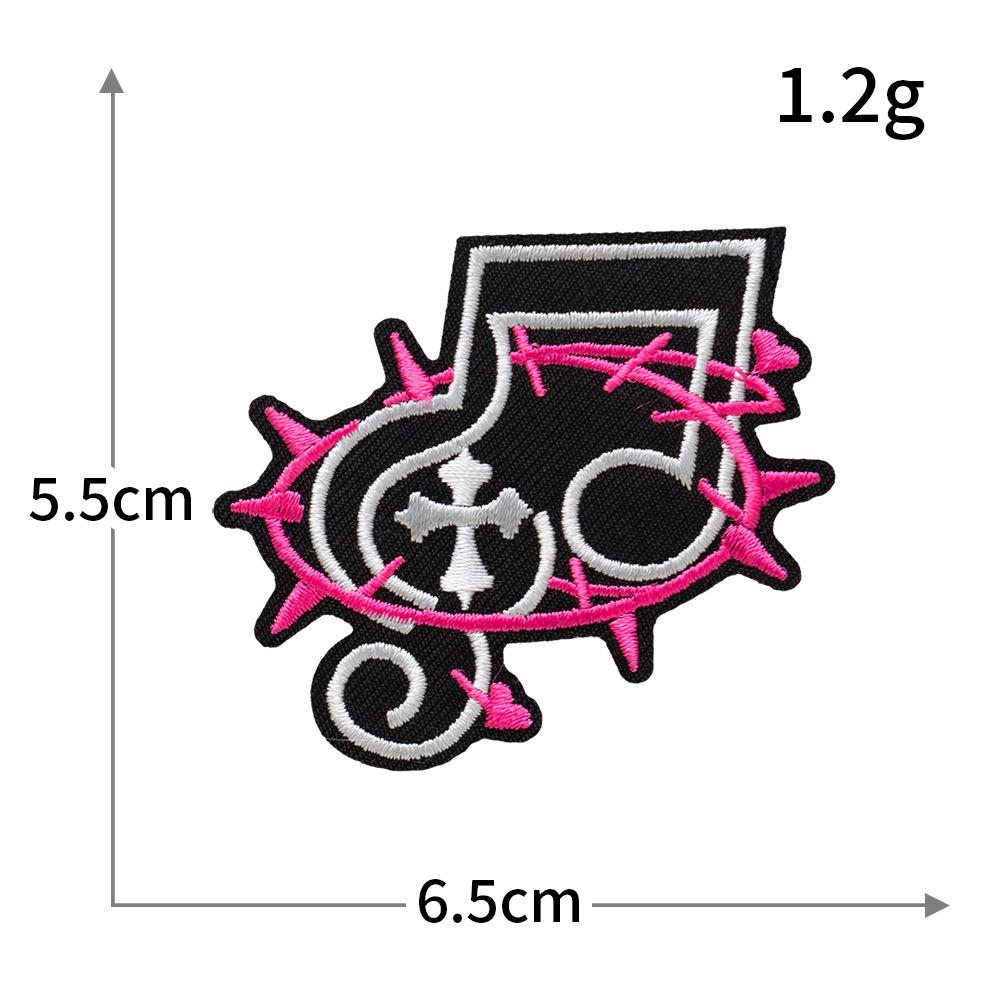 Gothic Trendy Note Pattern Computer Embroidery Stickers, Peach Heart Wing Skull Black Pink Personalized Embroidered Fabric Stickers