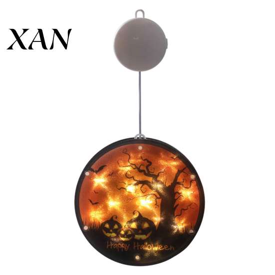 Easy Install Holiday Lighting Halloween Window Decor Light, Battery Powered Ghost Pumpkin Fairy Wall Mounted Spooky String Lantern for Party, Hanging