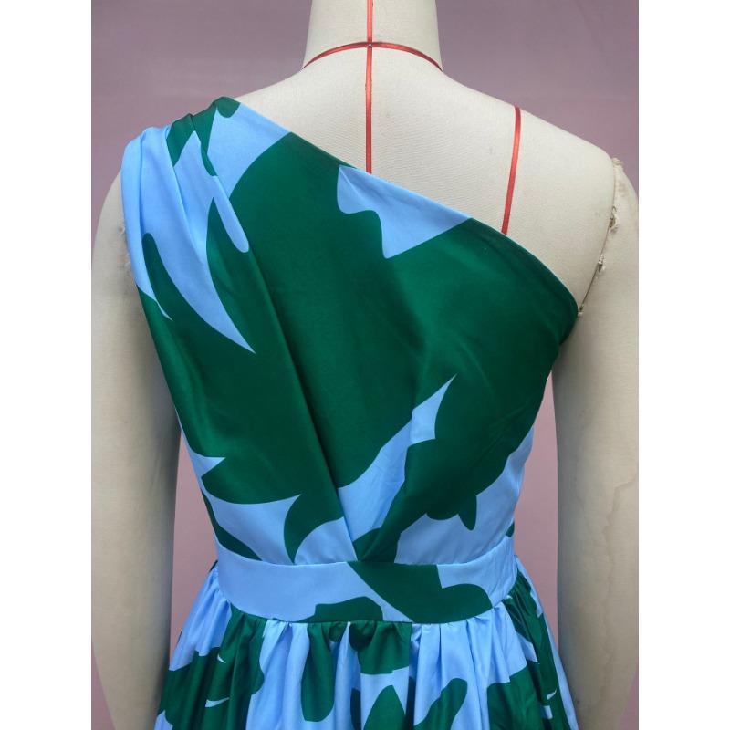 Women's Summer Printed Leaf Patchwork Strapless Printed Long Dresses