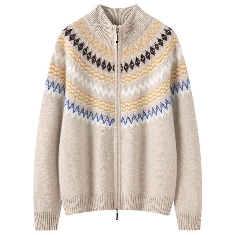 Женский кардиган из кашемира с жаккардовым узором Fair Isle и двойной молнией, Осень/Зима 2026