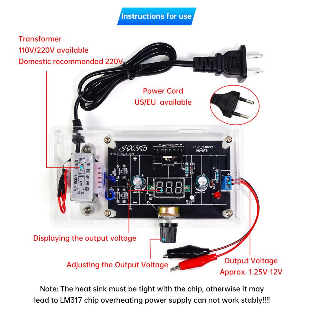 LM317 DC regulated adjustable power supply module 110V 220V DIY electronic welding kit Multi-function welding training
