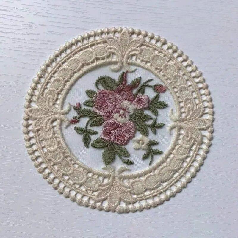 Round Embroidered Style Placemat Heat Resistant Bowls Coffee Cups Coaster For Dining Table Anti-Skid Tea Cup Pads Table Decor