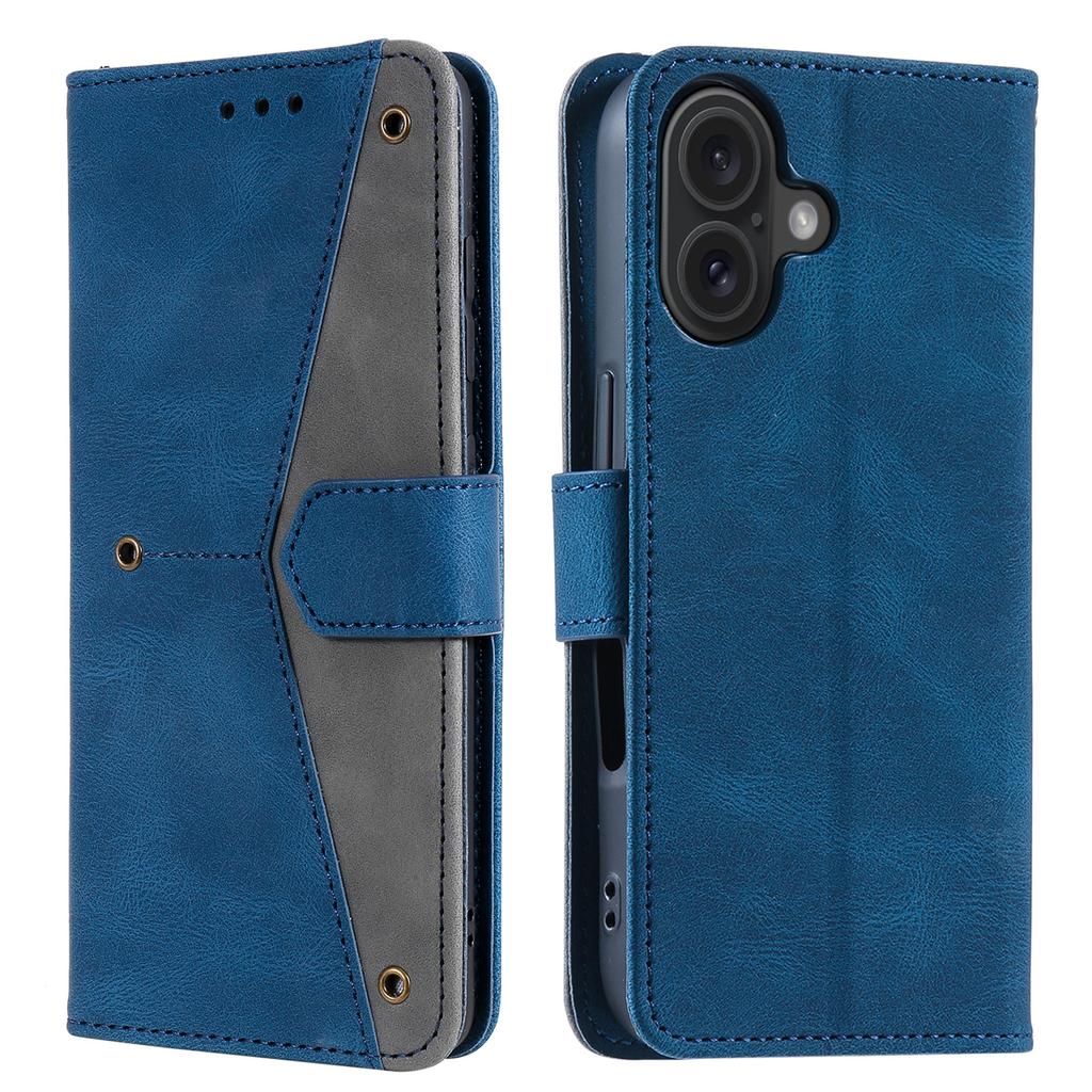 For iPhone 16 Plus Case Splicing Stitching Leather Wallet Phone Cover