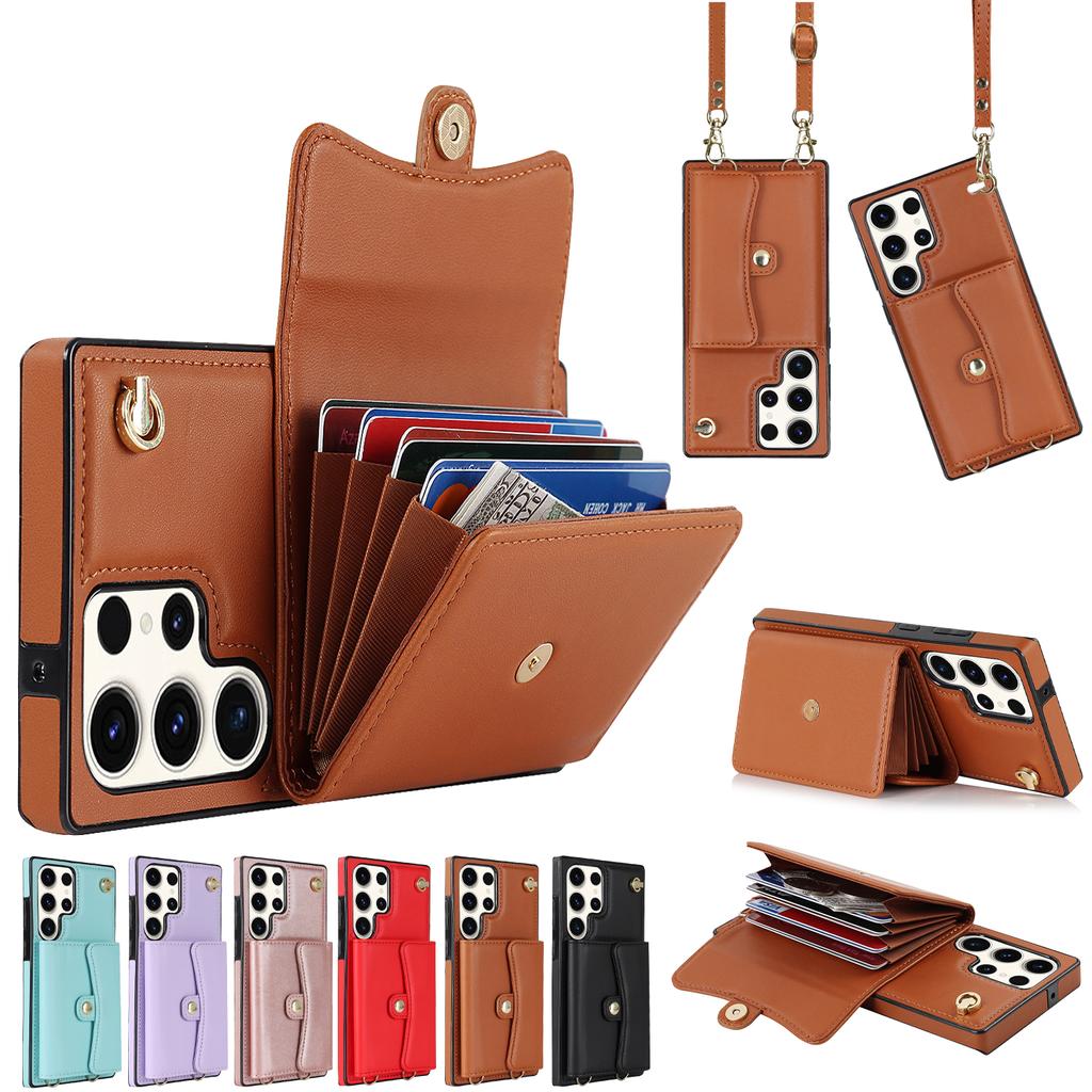 Роскошный кожаный женский чехол через плечо с 4 слотами для карт и держателем для телефона, чехол для серии iPhone/Samsung